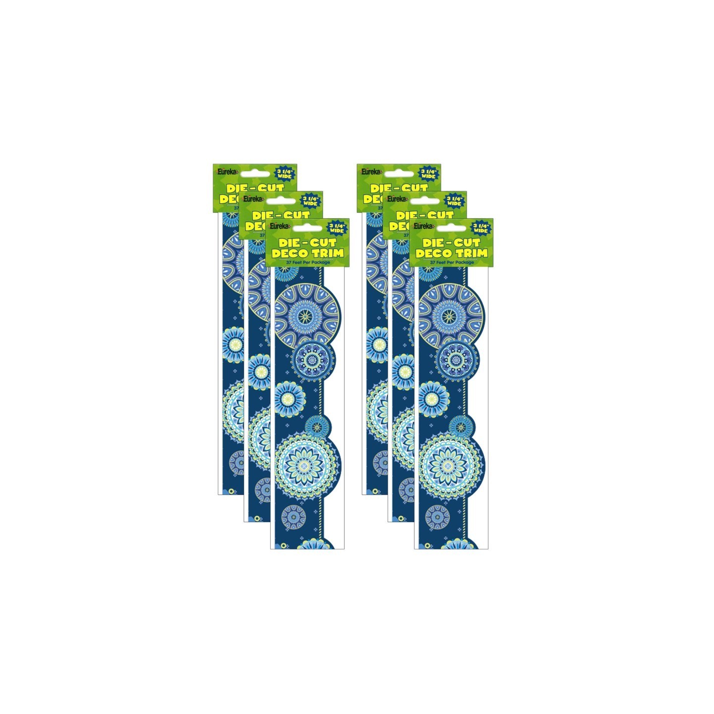 Eureka® Blue Harmony Mandala Extra Wide Deco Trim, 37 Feet Per Pack, 6 Packs