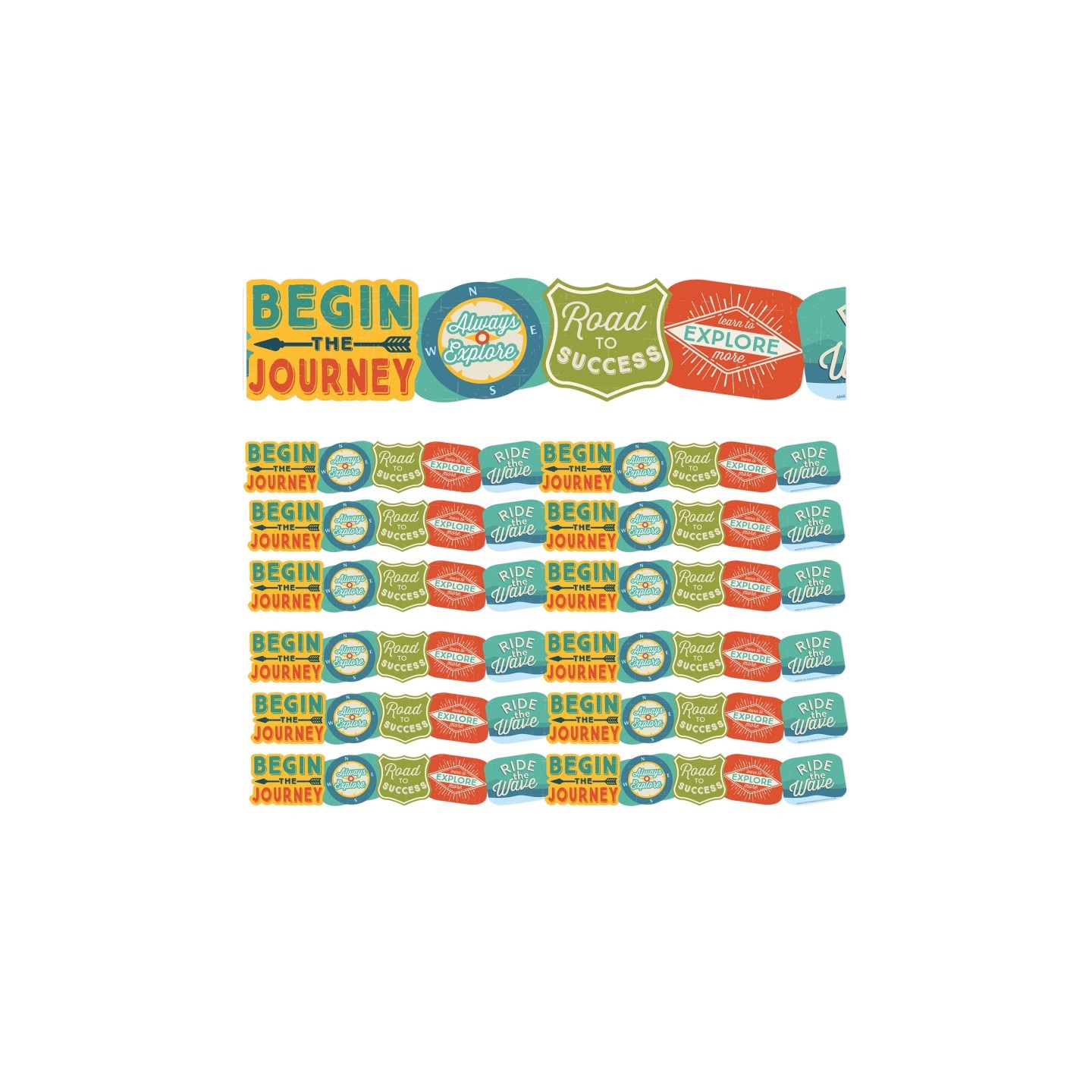 Eureka® Adventurer Badges Extra Wide Deco Trim®, 37 Feet Per Pack, 6 Packs