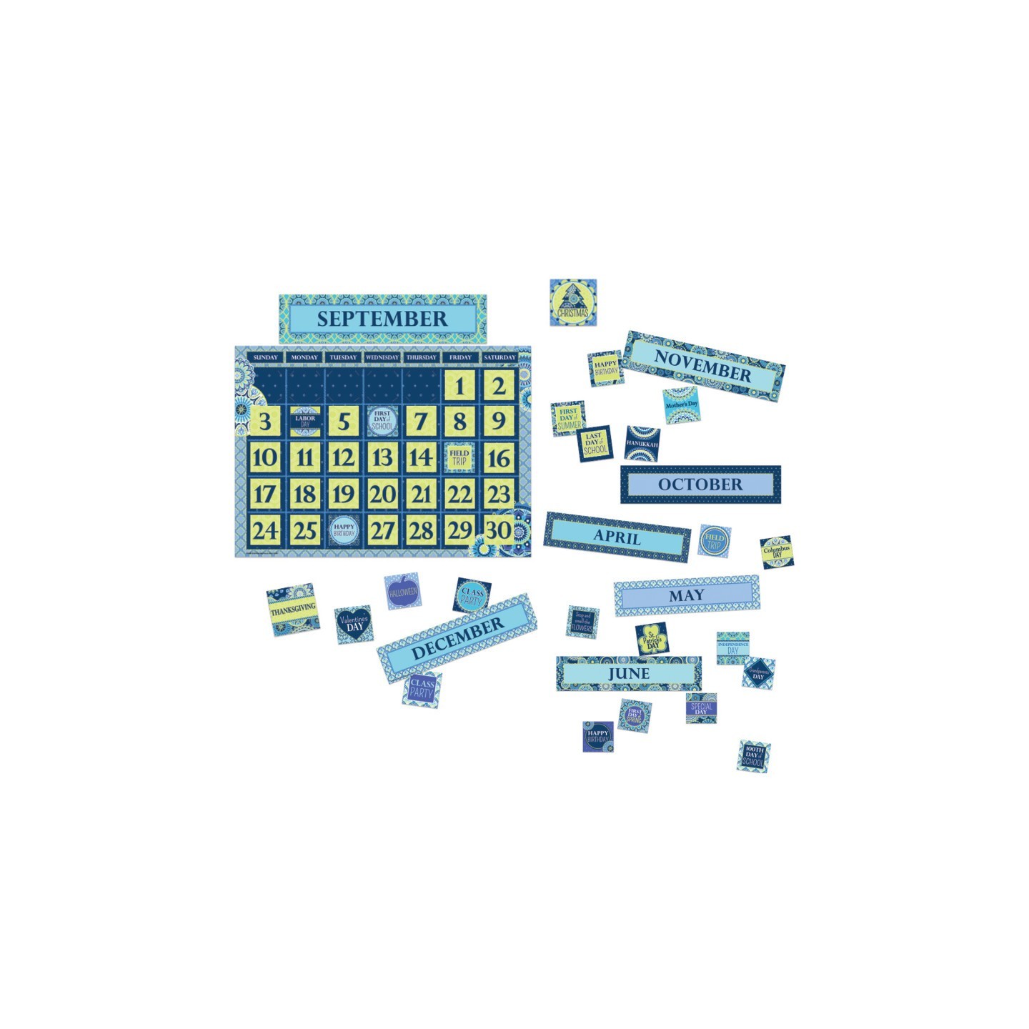 Eureka® Blue Harmony Calendar Bulletin Board Set