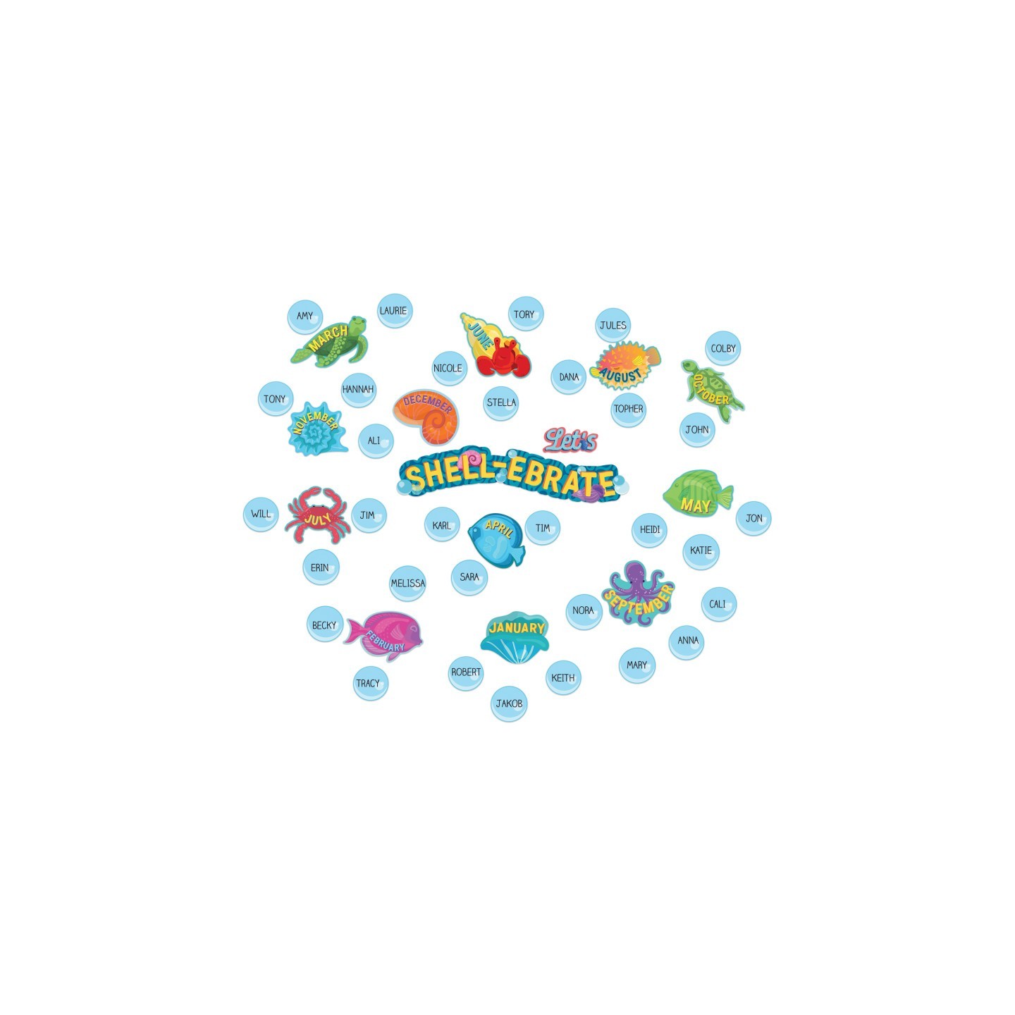 Eureka® Seas the Day Let's Shell-ebrate Mini Bulletin Board Set, 46 Pieces