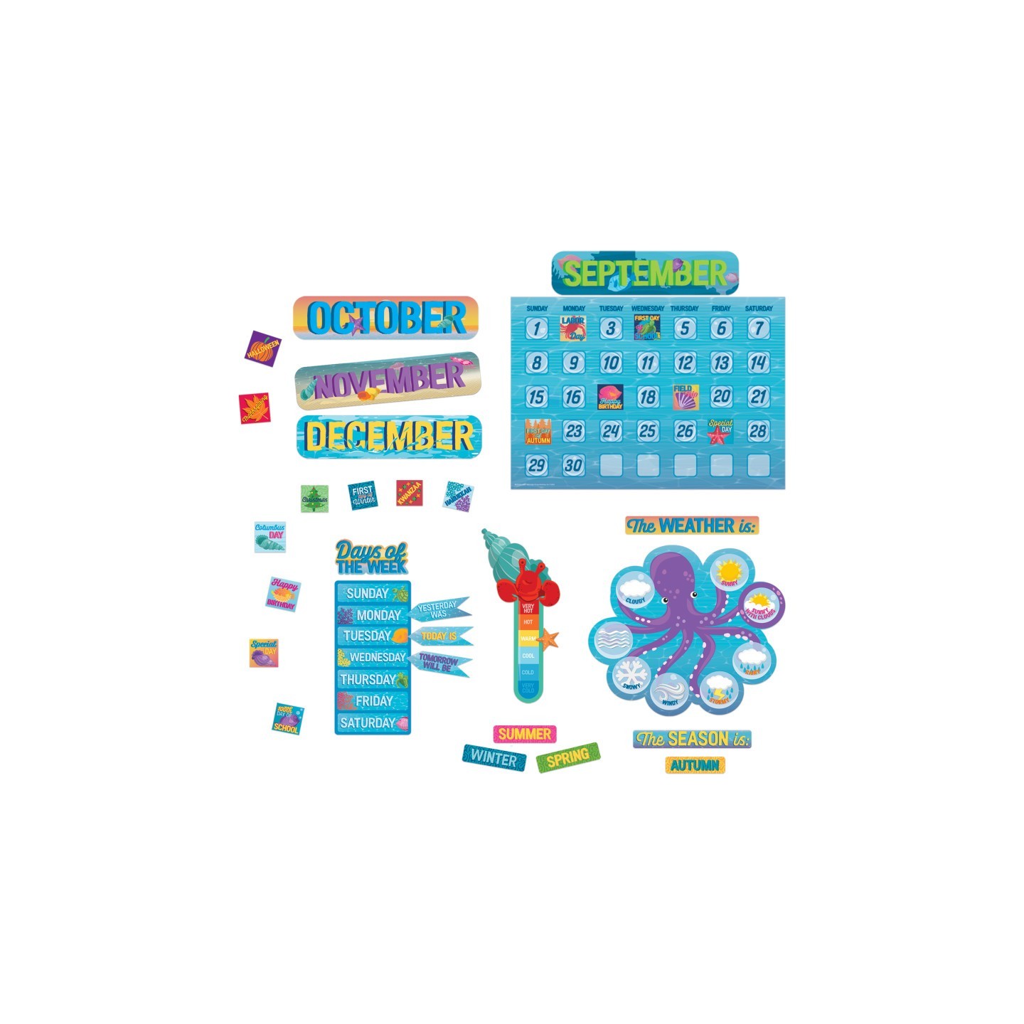 Eureka® Seas the Day Calendar Bulletin Board Set, 98 Pieces