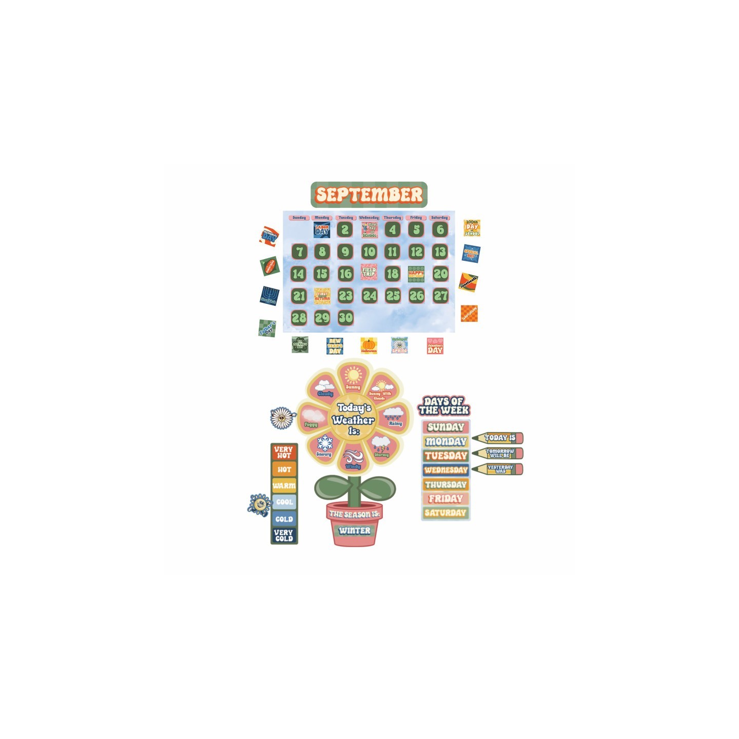 Eureka® S'Cool Era Calendar Bulletin Board Set, 100 Pieces
