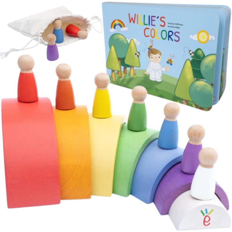 Extasticks Willie's Rainbow World Wooden Arches And Peg Dolls Set With Book