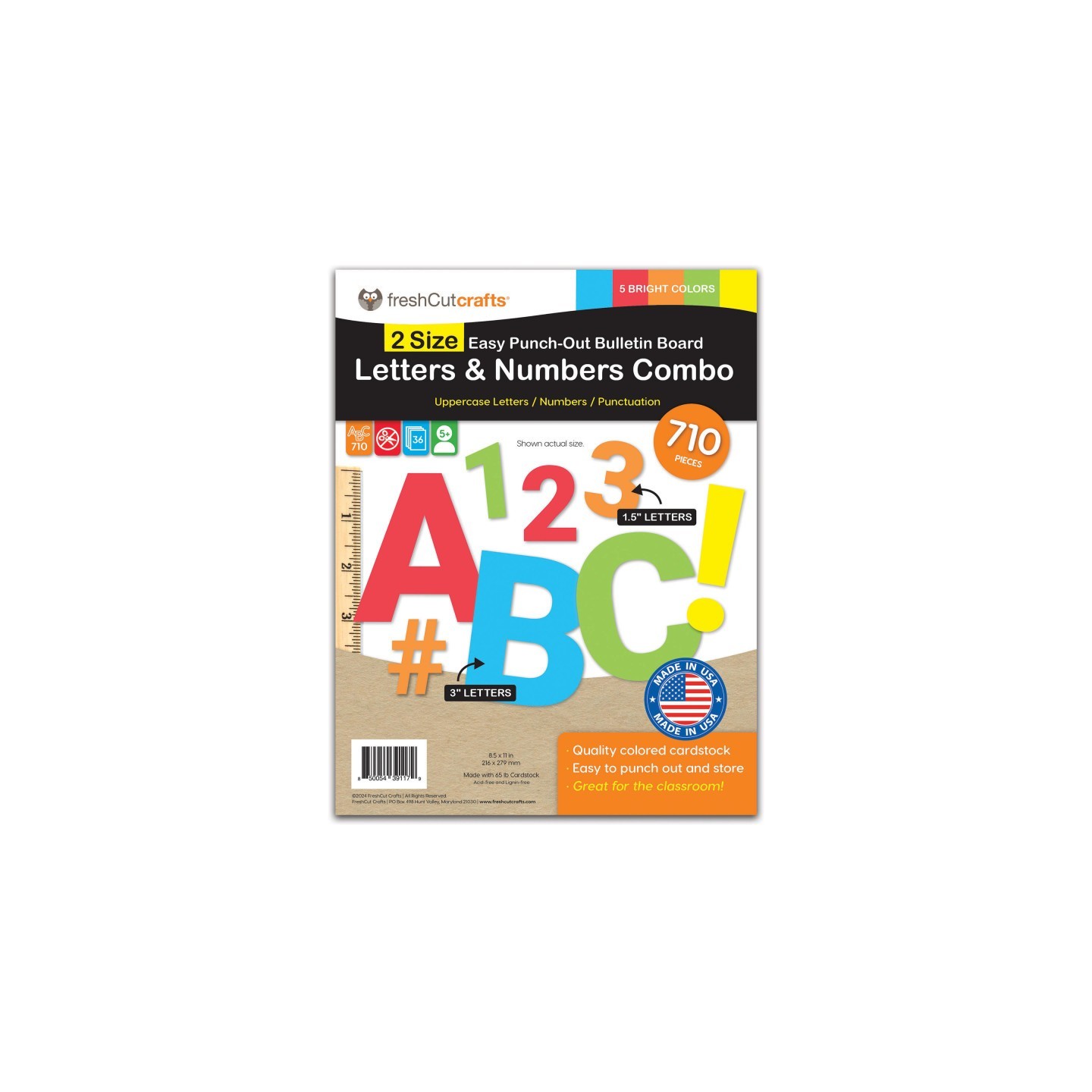 FreshCut Crafts Bulletin Board Letters & Numbers, Bright Colors, 1.5in & 3in, 710 Pieces