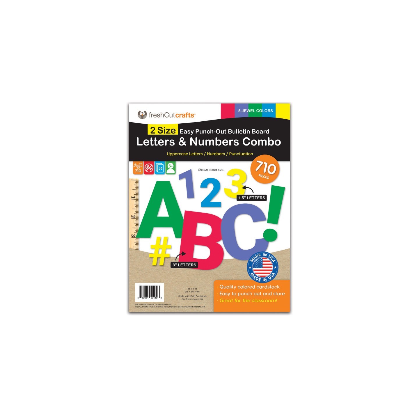 FreshCut Crafts Bulletin Board Letters & Numbers, Jewel Colors, 1.5in & 3in, 710 Pieces