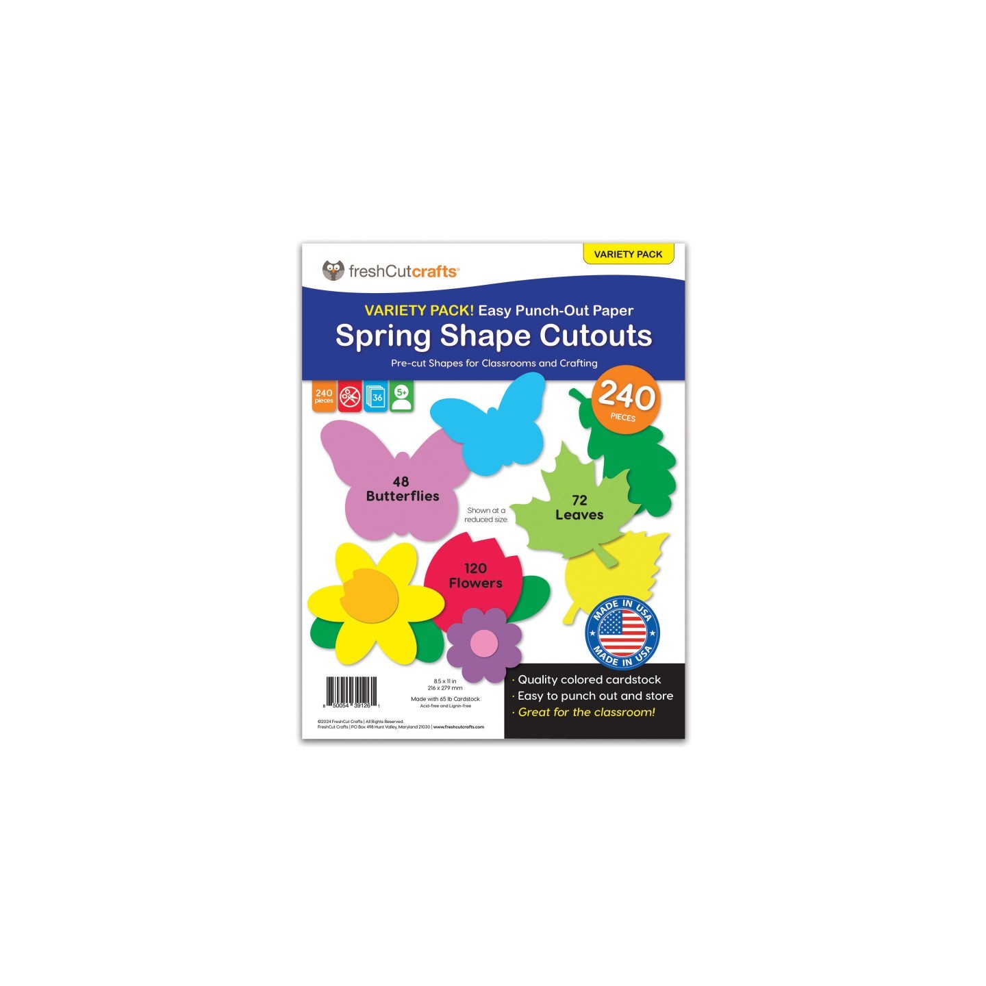 FreshCut Crafts Punch Out Paper Cutouts, Spring Shapes, Leaves, Butterflies & Flowers, 240 Pieces