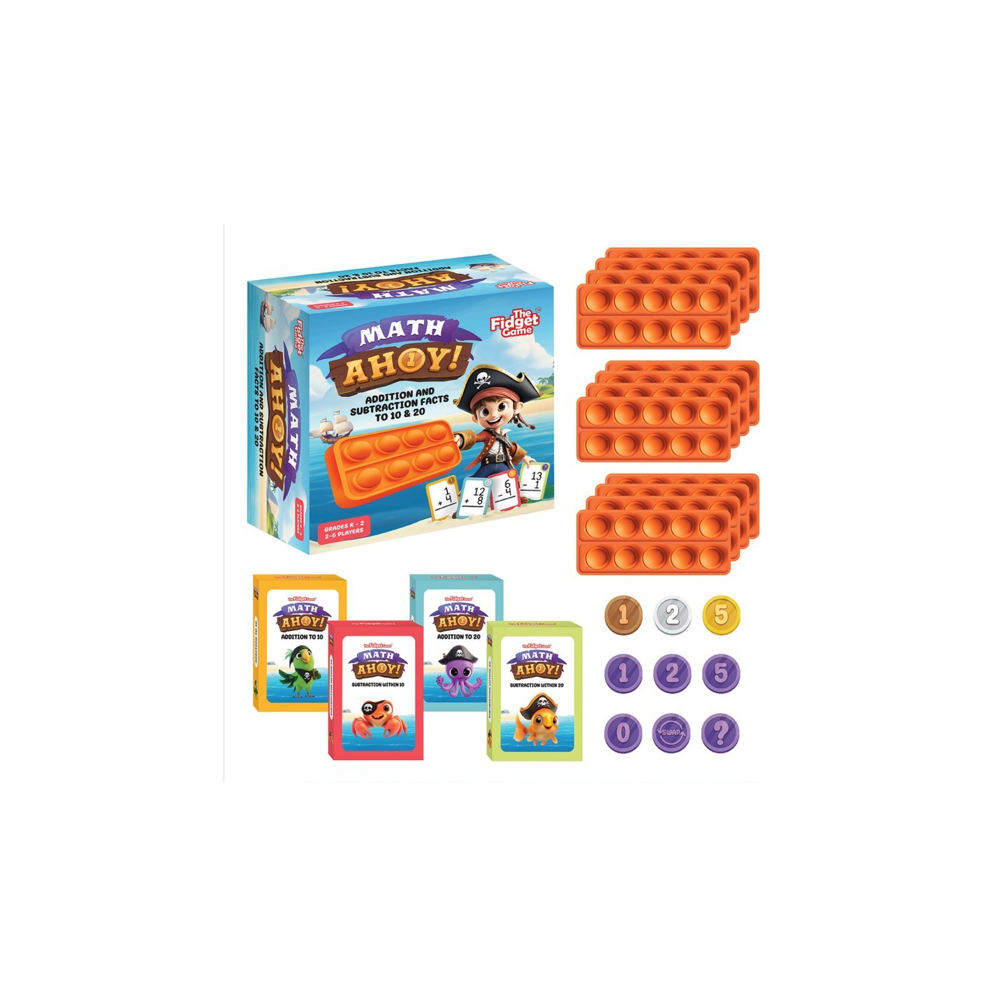 The Fidget Game Math Ahoy Game, Flash Cards, Coins & Fidget Mats