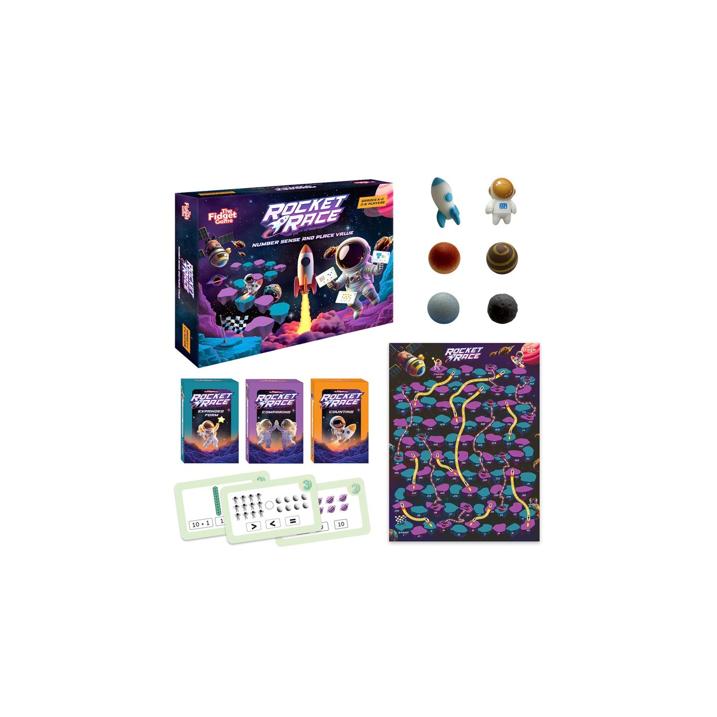 The Fidget Game Rocket Race Number Sense & Place Value Board Game