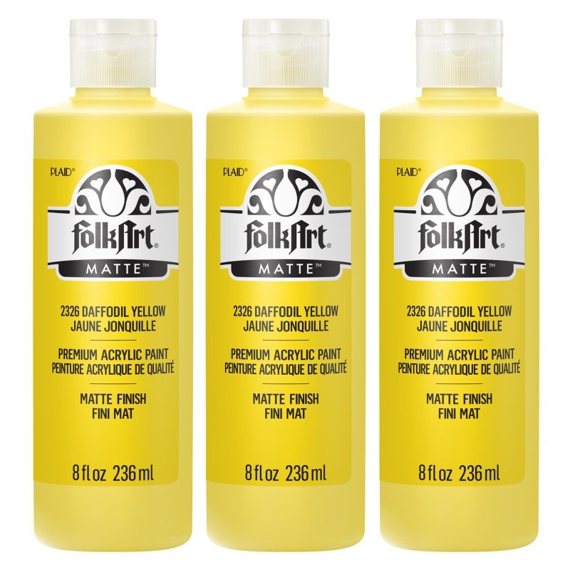 FolkArt Acrylic Paint Matte, 8oz., Daffodil Yellow, Pack of 3