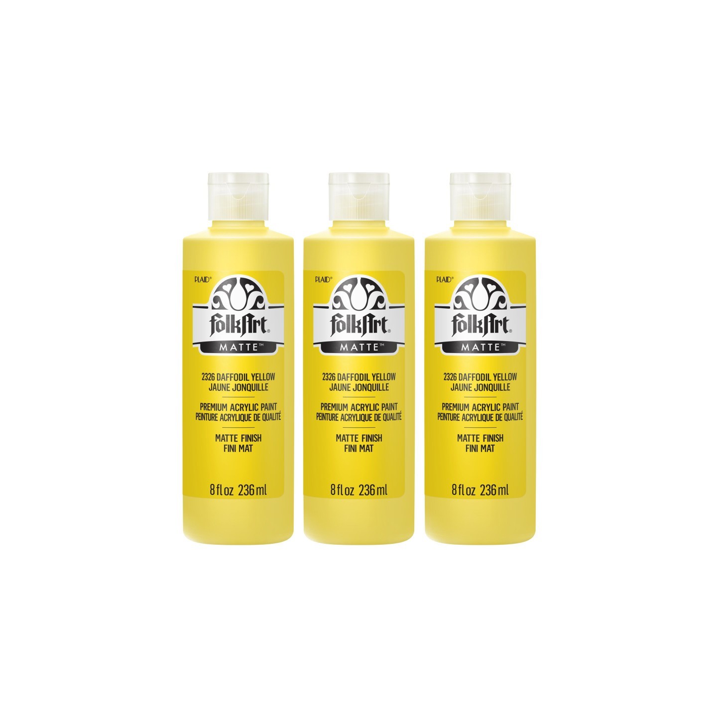 FolkArt Acrylic Paint Matte, 8oz., Daffodil Yellow, Pack of 3