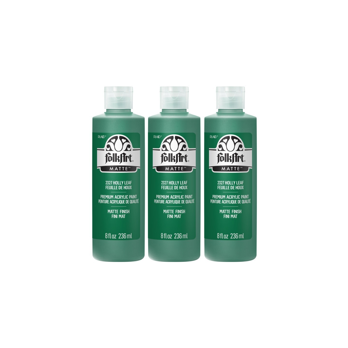 FolkArt Acrylic Paint Matte, 8oz., Holly Leaf, Pack of 3