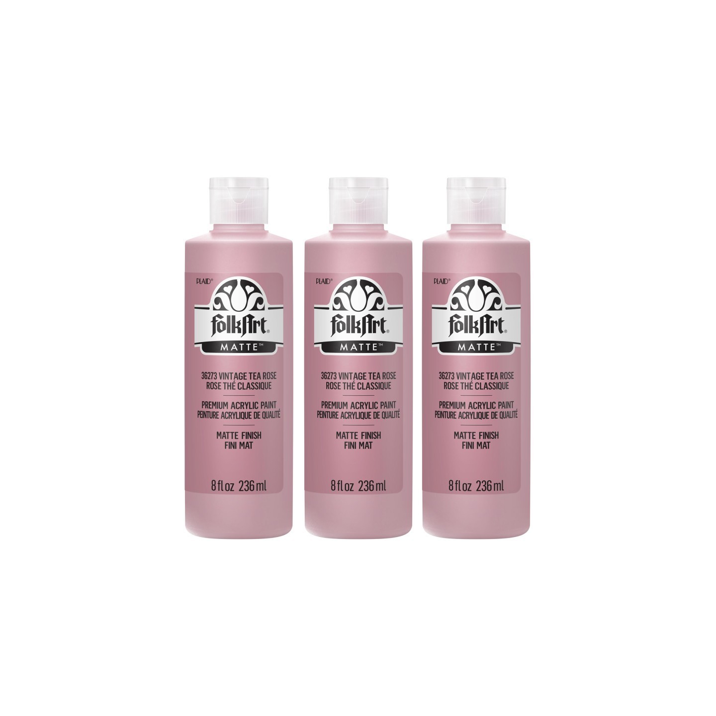 FolkArt Acrylic Paint Matte, 8oz., Vintage Tea Rose, Pack of 3