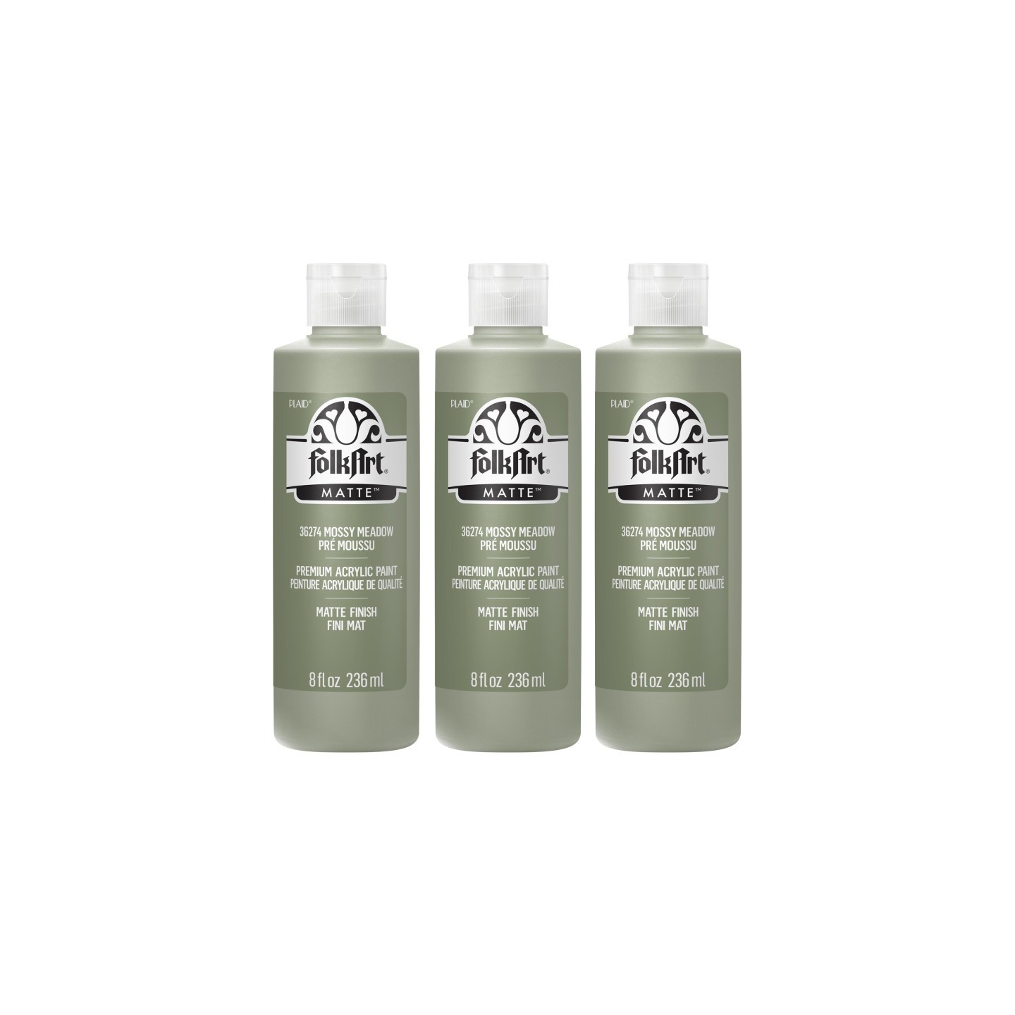 FolkArt Acrylic Paint Matte, 8oz., Mossy Meadow, Pack of 3