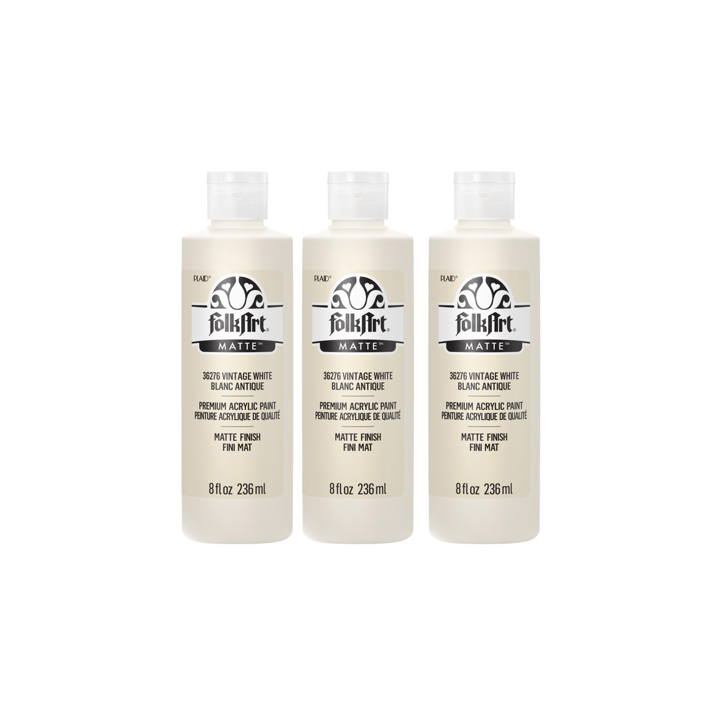 FolkArt Acrylic Paint Matte, 8oz., Vintage White, Pack of 3