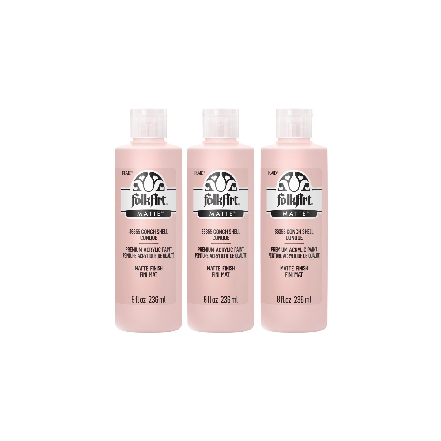 FolkArt Acrylic Paint Matte, 8oz., Conch Shell, Pack of 3