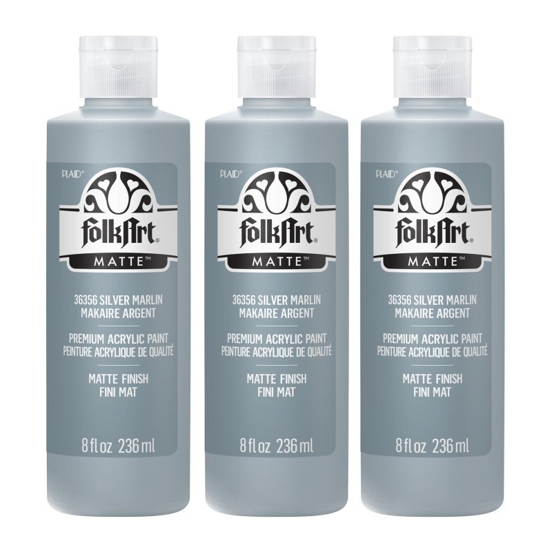 FolkArt Acrylic Paint Matte, 8oz., Silver Marlin, Pack of 3