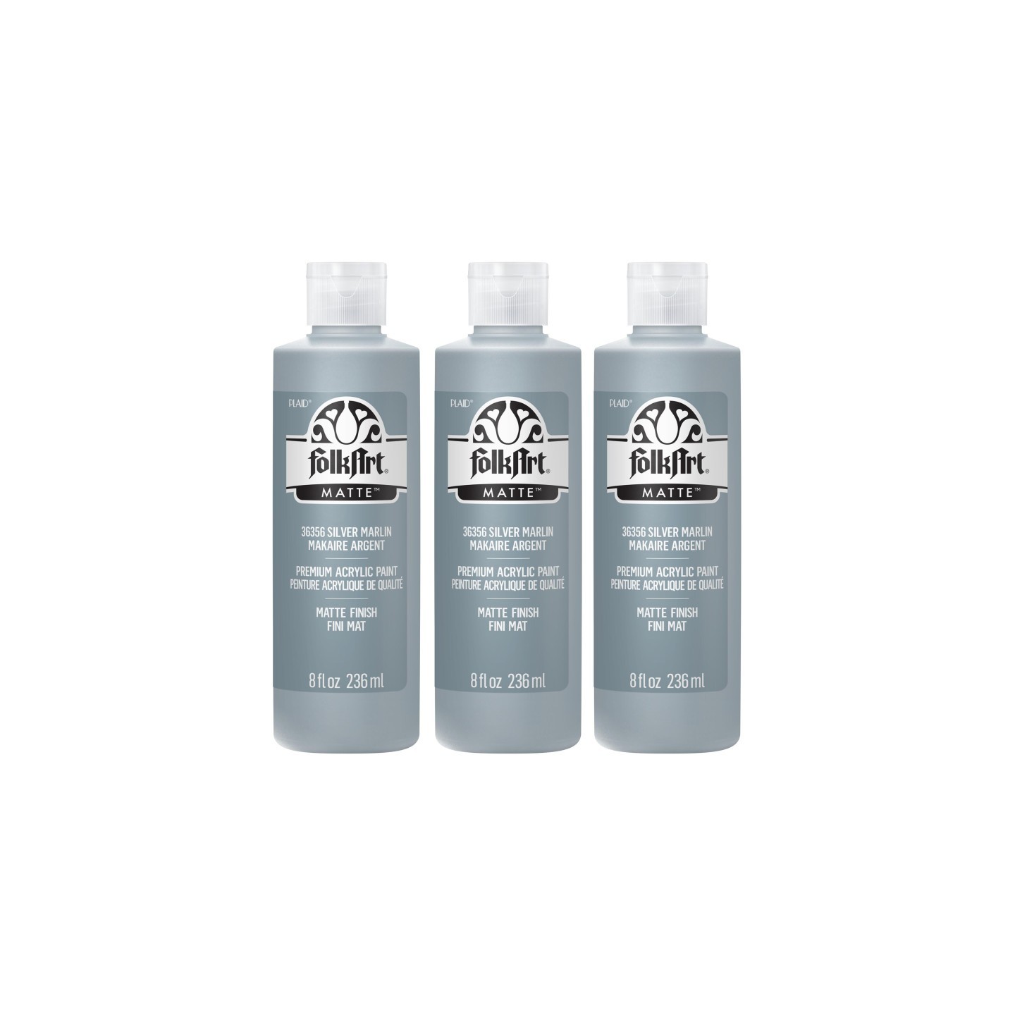 FolkArt Acrylic Paint Matte, 8oz., Silver Marlin, Pack of 3
