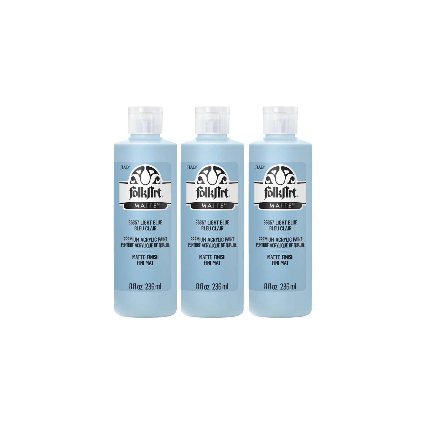 FolkArt Acrylic Paint Matte, 8oz., Light Blue, Pack of 3