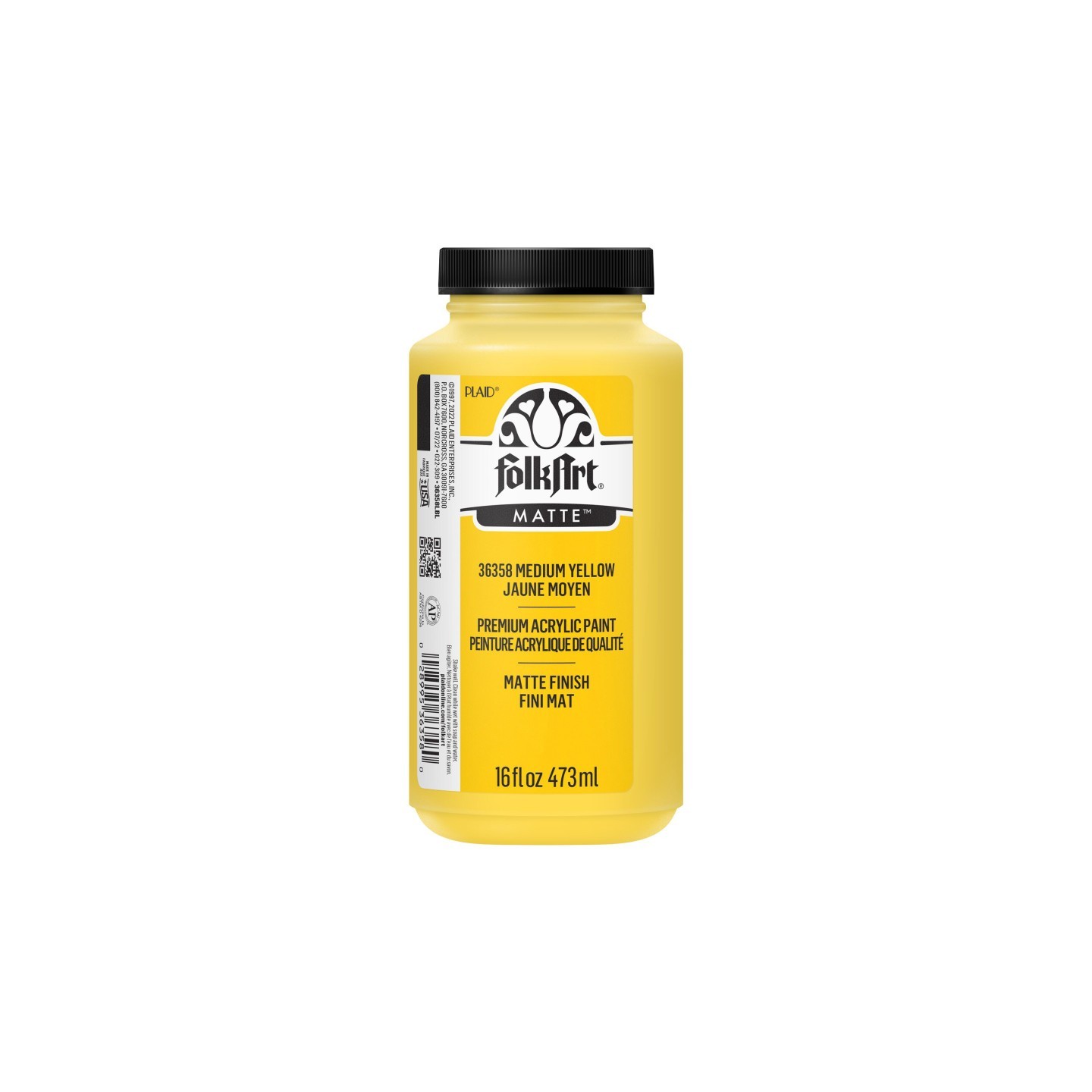 FolkArt Acrylic Paint Matte, 16oz., Medium Yellow
