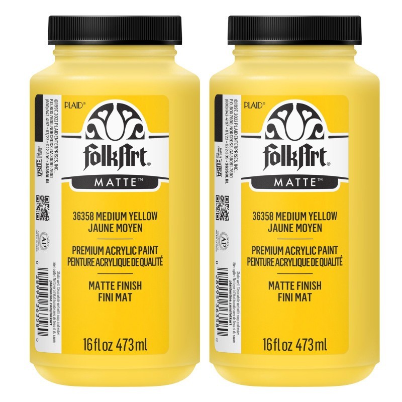 FolkArt Acrylic Paint Matte, 16oz., Medium Yellow, Pack of 2