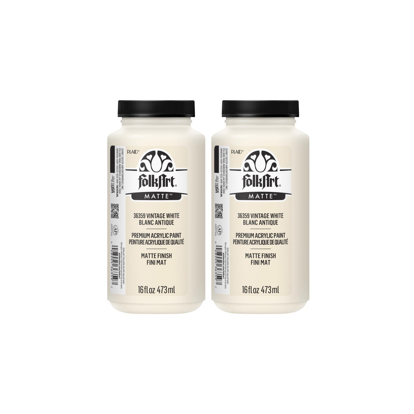 FolkArt Acrylic Paint Matte, 16oz., Vintage White, Pack of 2