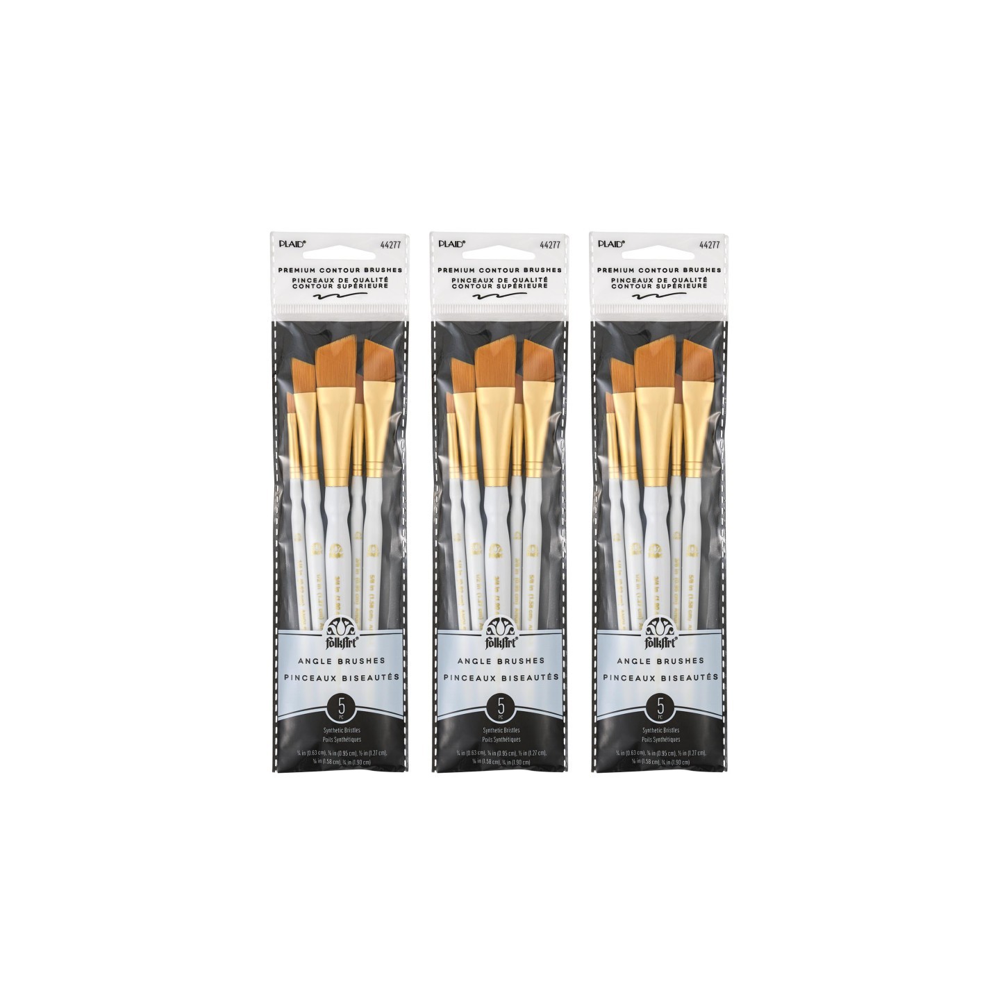 FolkArt Angle Brush Set, 5 Per Set, 3 Sets