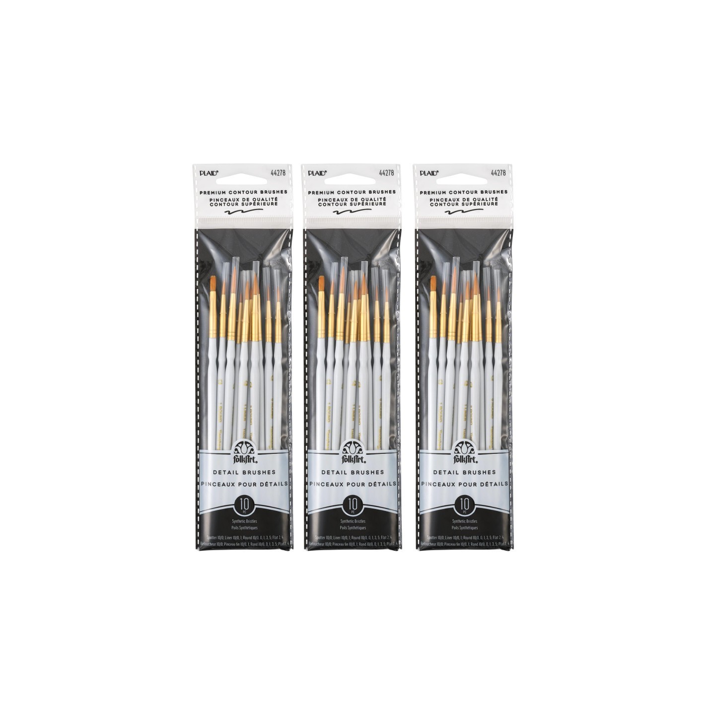 FolkArt Detail Round Brush Set, 10 Per Set, 3 Sets