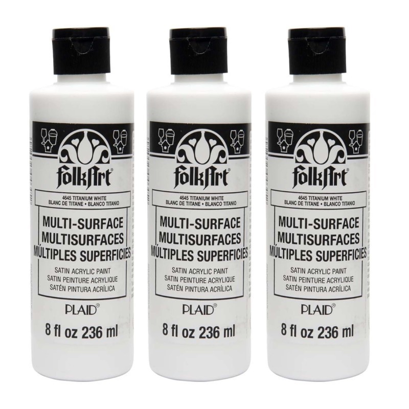 FolkArt Acrylic Paint Multi-Surface Satin, 8oz., Titanium White, Pack of 3