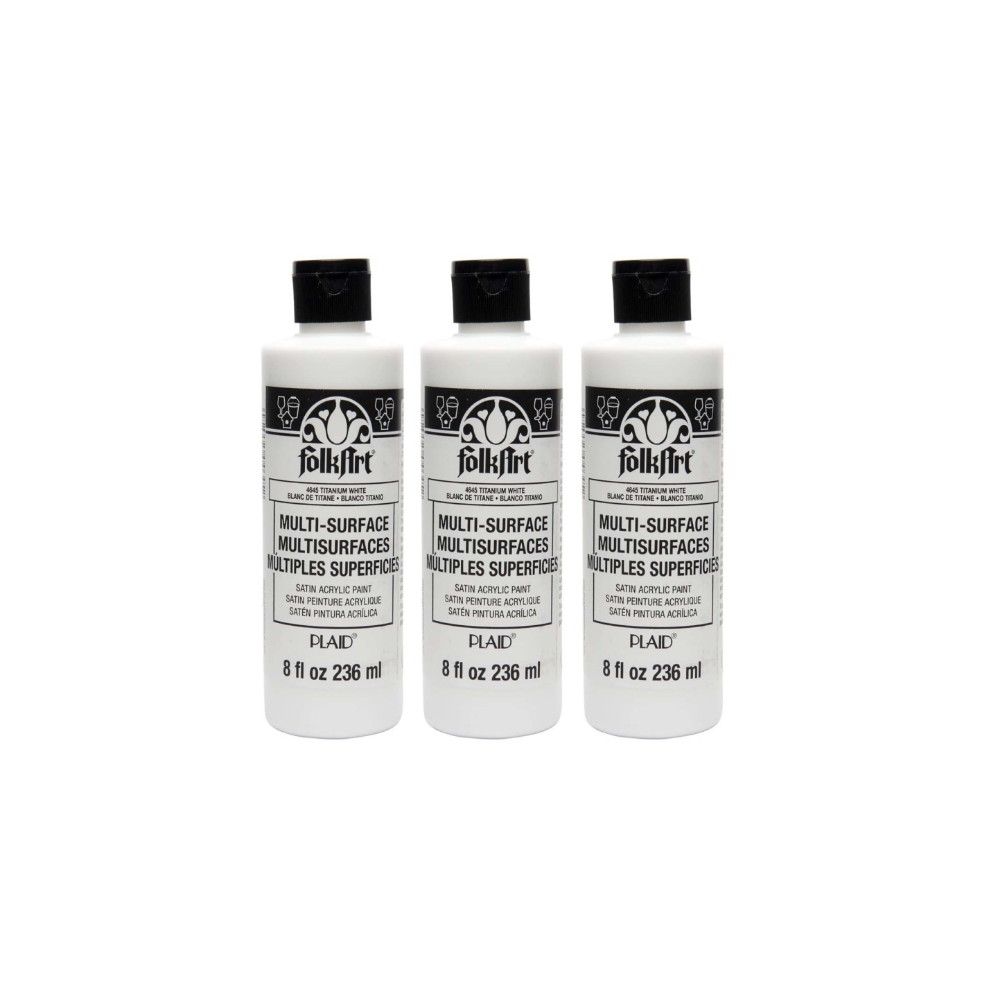 FolkArt Acrylic Paint Multi-Surface Satin, 8oz., Titanium White, Pack of 3