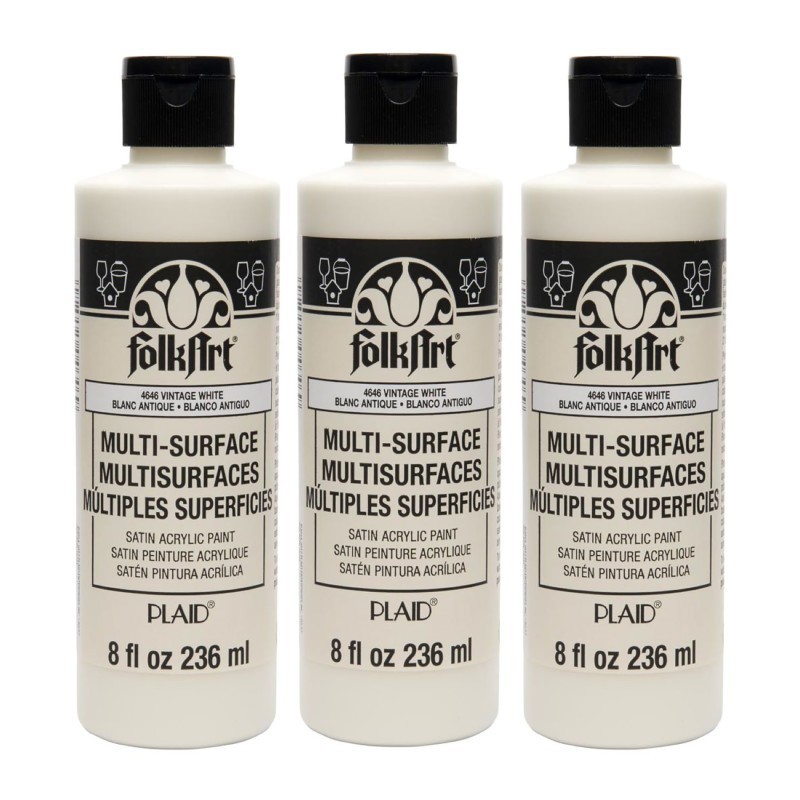 FolkArt Acrylic Paint Multi-Surface Satin, 8oz., Vintage White, Pack of 3
