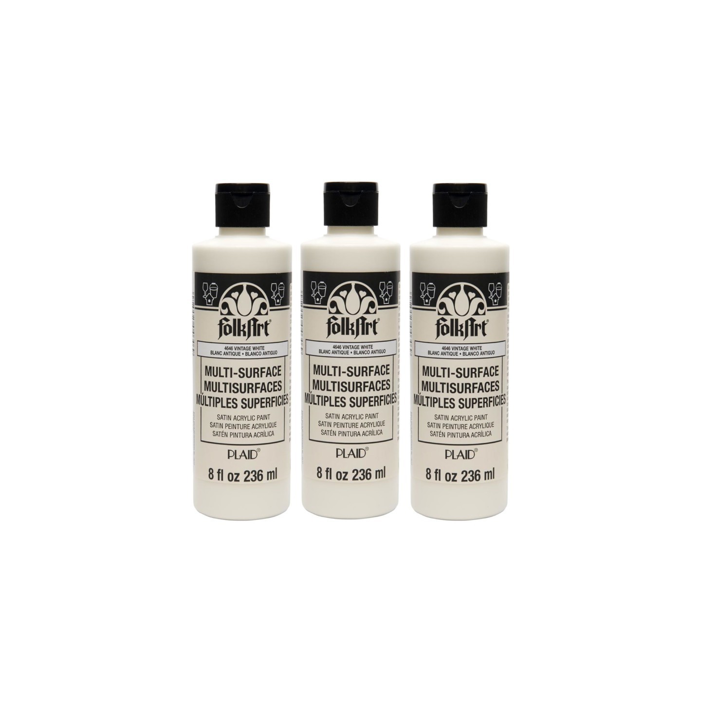 FolkArt Acrylic Paint Multi-Surface Satin, 8oz., Vintage White, Pack of 3
