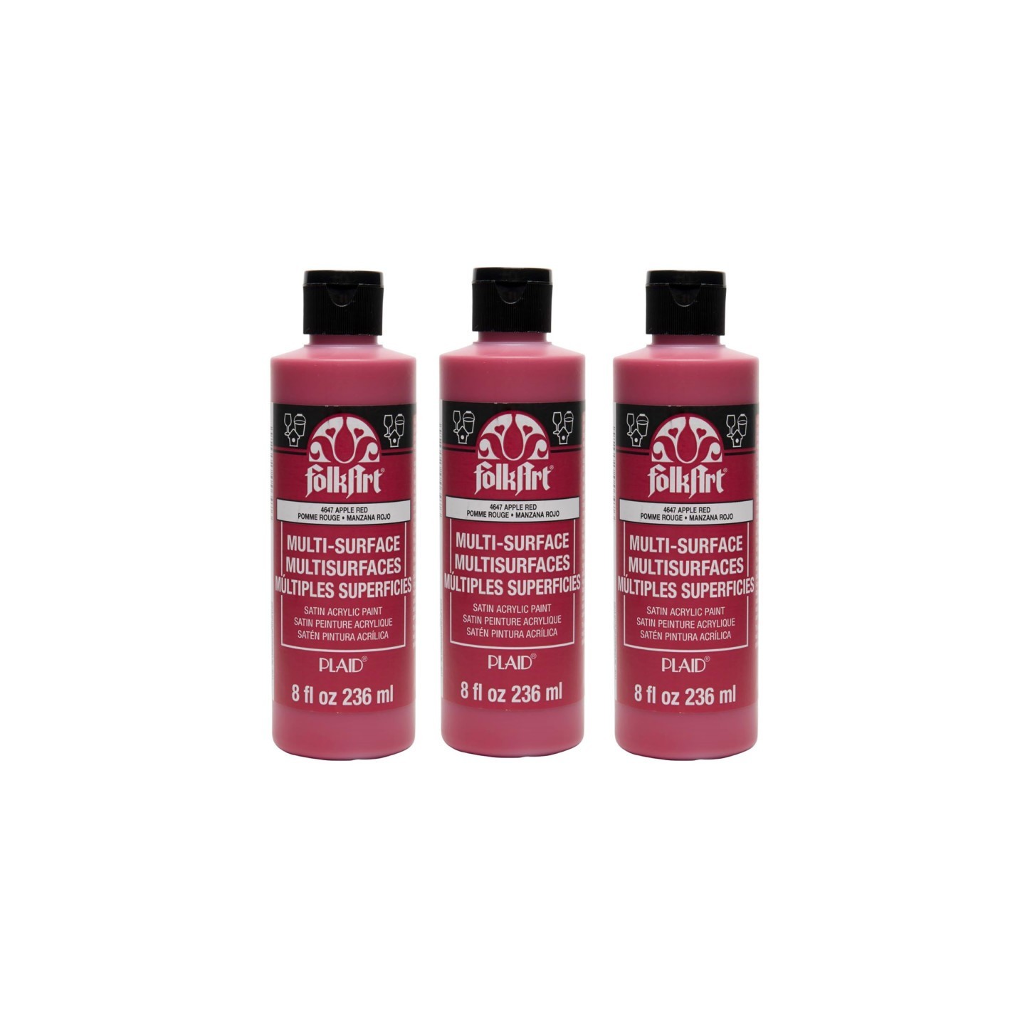 FolkArt Acrylic Paint Multi-Surface Satin, 8oz., Apple Red, Pack of 3