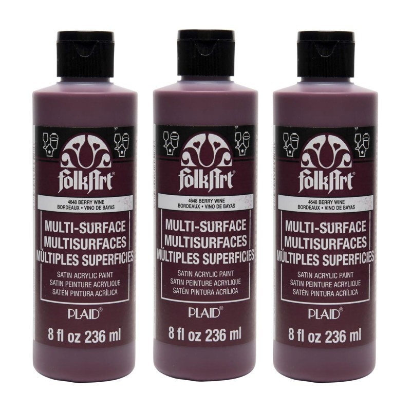 FolkArt Acrylic Paint Multi-Surface Satin, 8oz., Berry Wine, Pack of 3