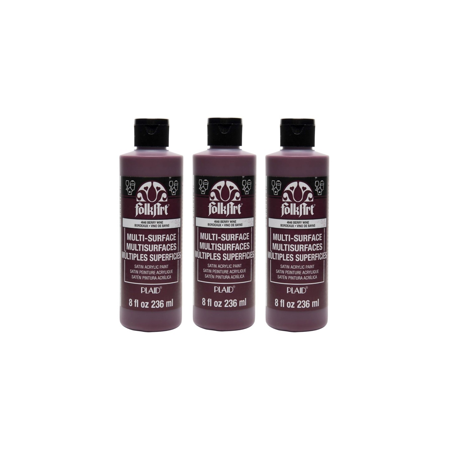 FolkArt Acrylic Paint Multi-Surface Satin, 8oz., Berry Wine, Pack of 3