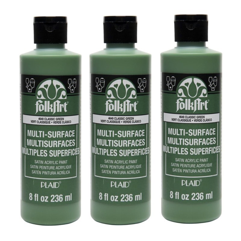 FolkArt Acrylic Paint Multi-Surface Satin, 8oz., Classic Green, Pack of 3