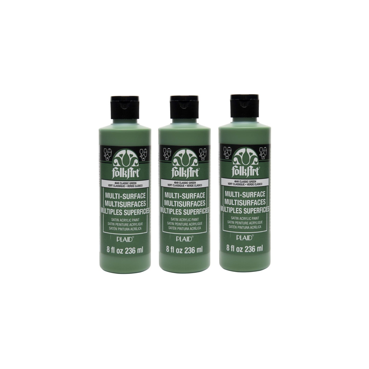 FolkArt Acrylic Paint Multi-Surface Satin, 8oz., Classic Green, Pack of 3