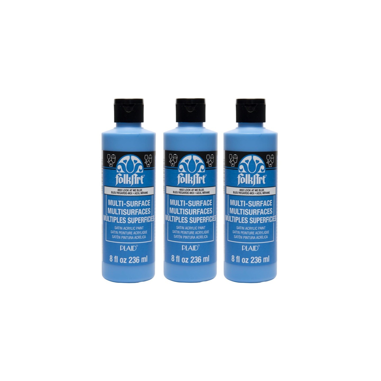 FolkArt Acrylic Paint Multi-Surface Satin, 8oz., Look At Me Blue, Pack of 3
