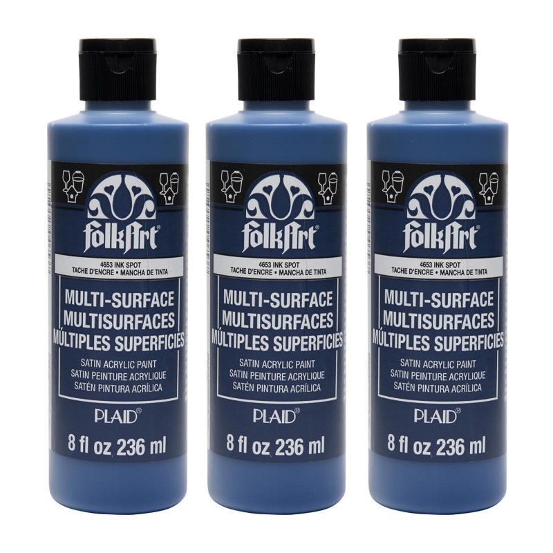 FolkArt Acrylic Paint Multi-Surface Satin, 8oz., Ink Spot, Pack of 3