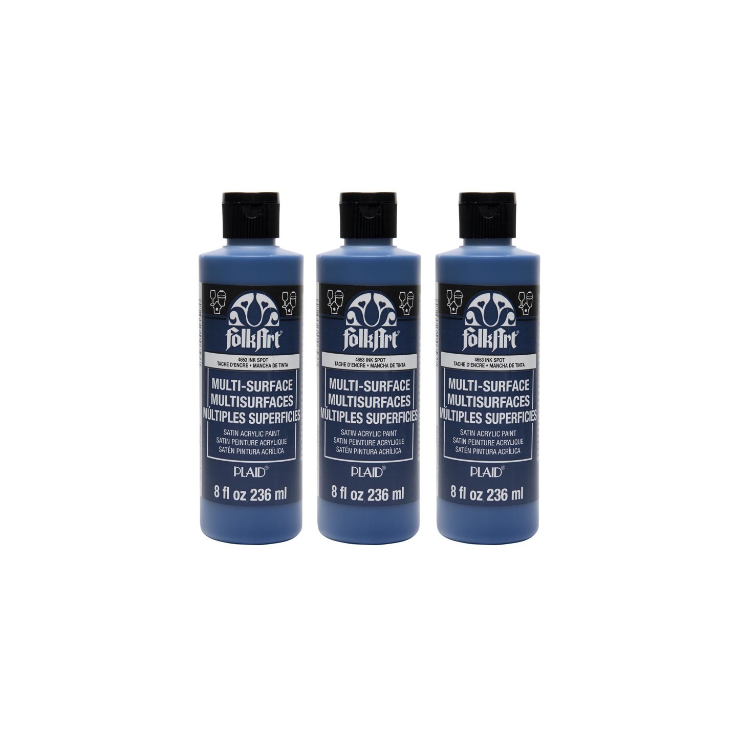 FolkArt Acrylic Paint Multi-Surface Satin, 8oz., Ink Spot, Pack of 3