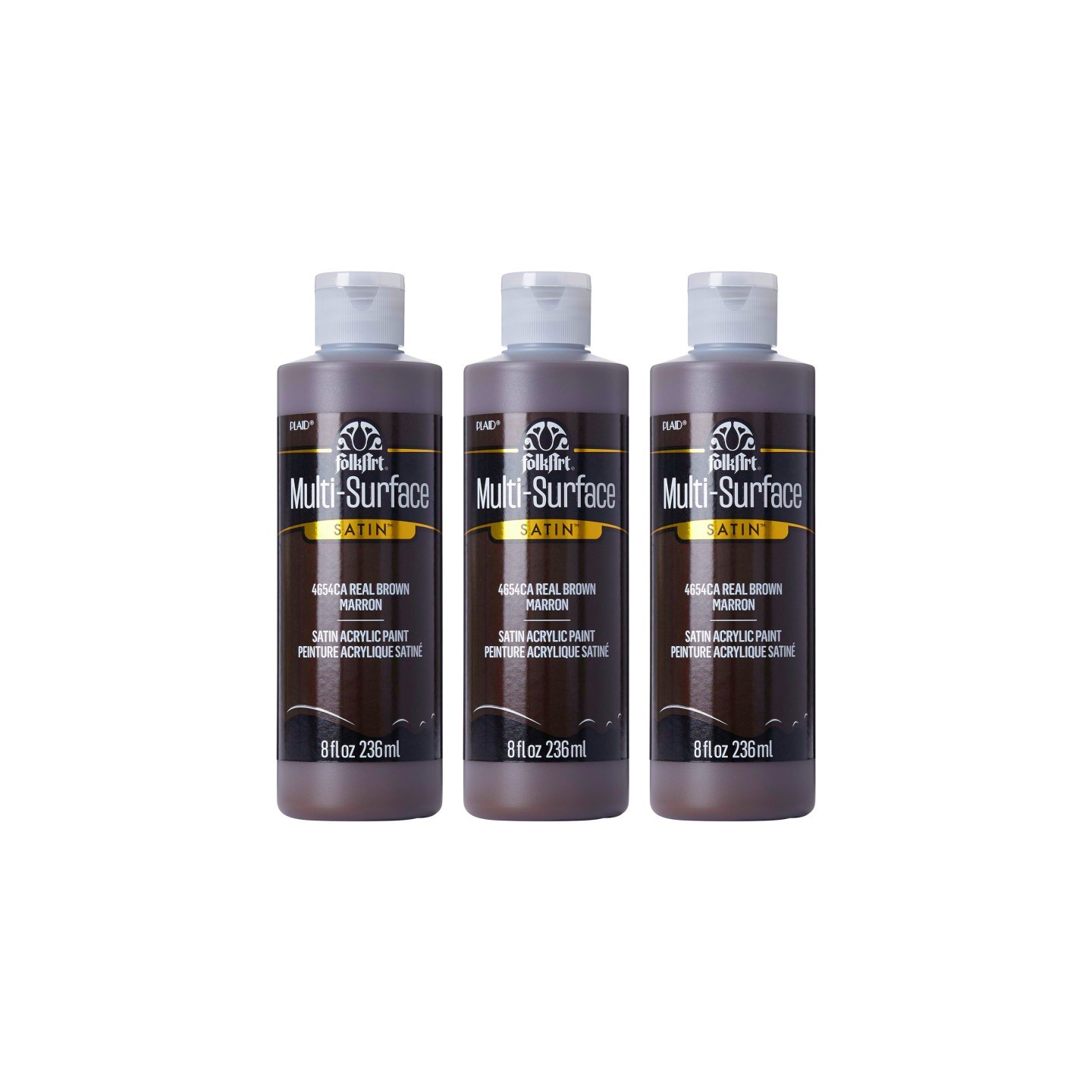 FolkArt Acrylic Paint Multi-Surface Satin, 8oz., Real Brown, Pack of 3
