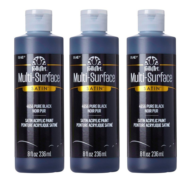 FolkArt Acrylic Paint Multi-Surface Satin, 8oz., Pure Black, Pack of 3