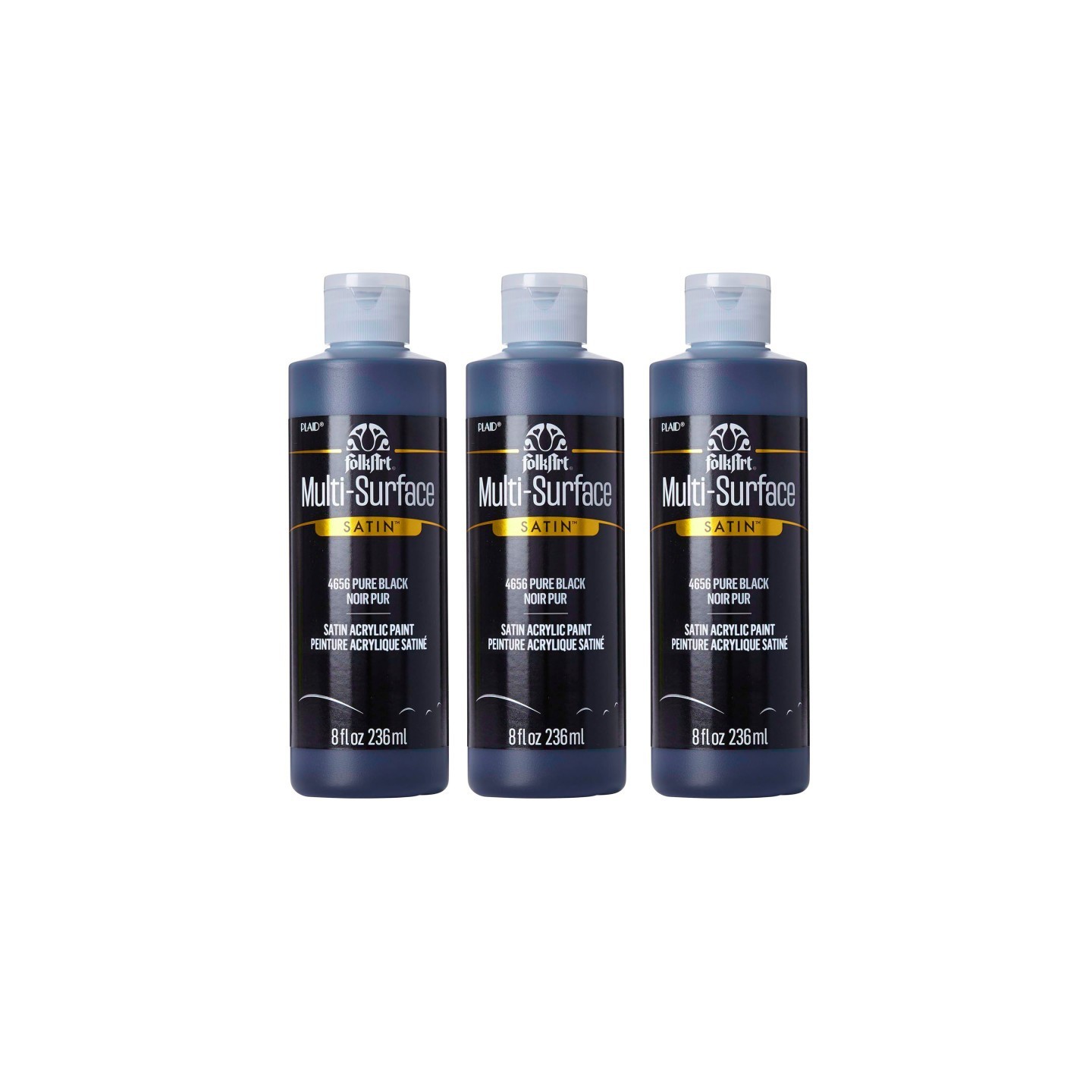 FolkArt Acrylic Paint Multi-Surface Satin, 8oz., Pure Black, Pack of 3