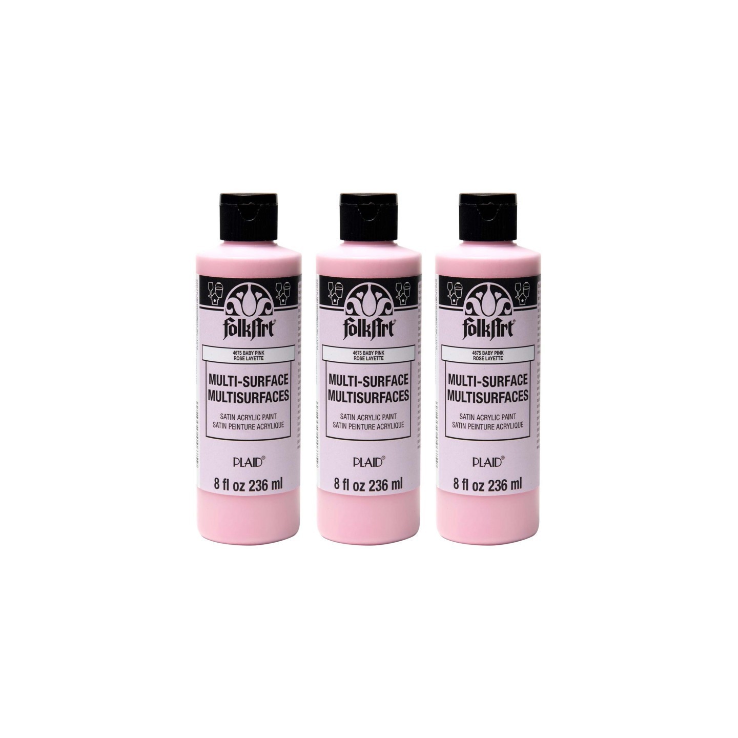 FolkArt Acrylic Paint Multi-Surface Satin, 8oz., Baby Pink, Pack of 3