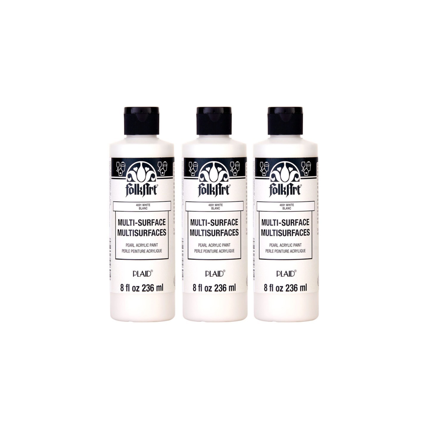 FolkArt Acrylic Paint Multi-Surface, 8oz., Pearl White, Pack of 3