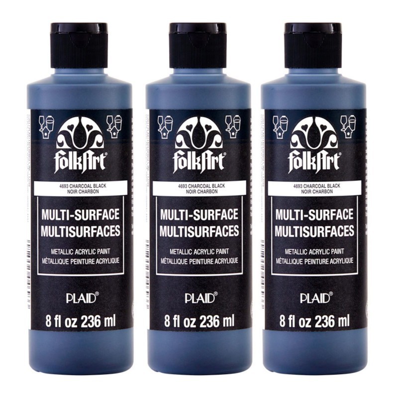 FolkArt Acrylic Paint Metallic, 8oz., Charcoal Black, Pack of 3