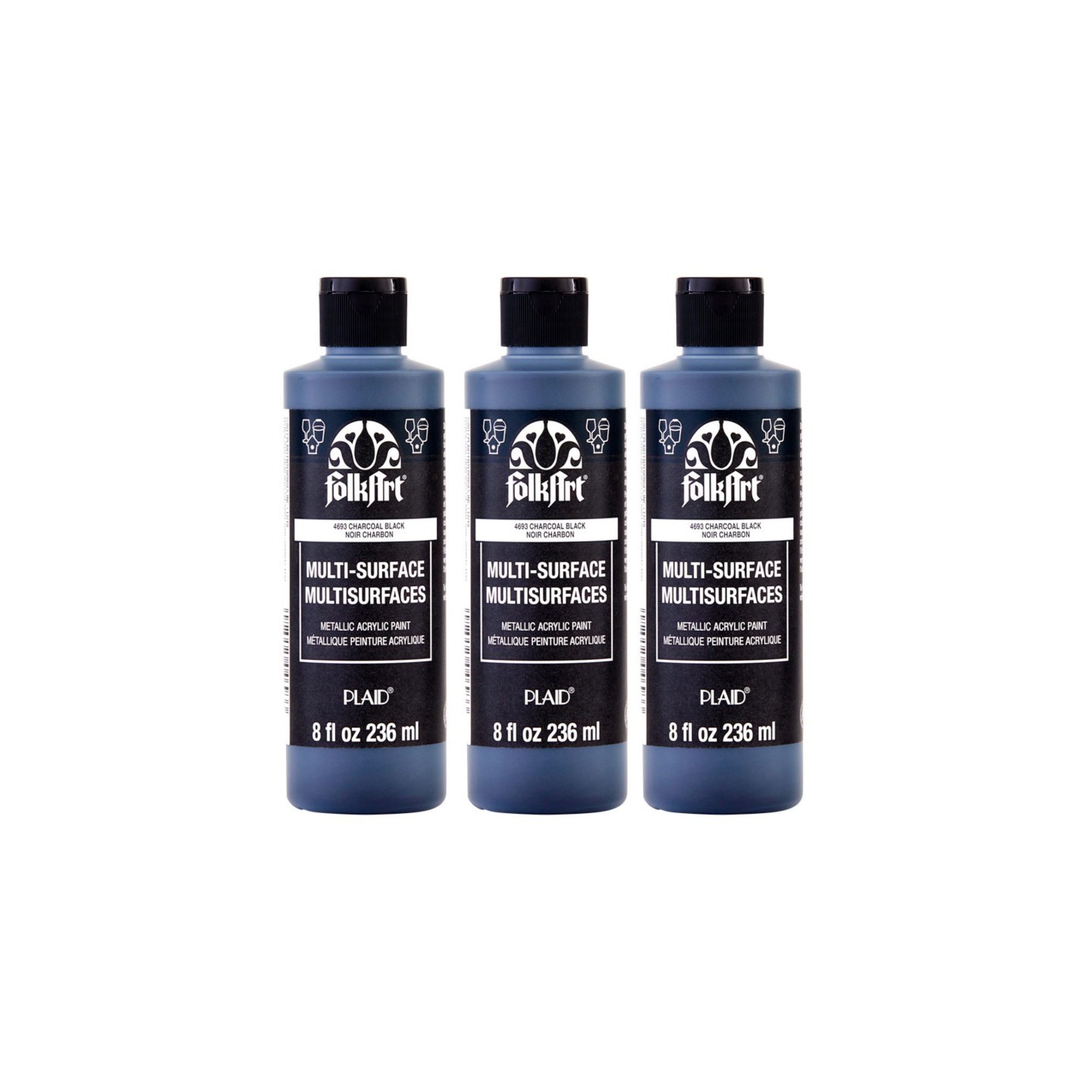 FolkArt Acrylic Paint Metallic, 8oz., Charcoal Black, Pack of 3