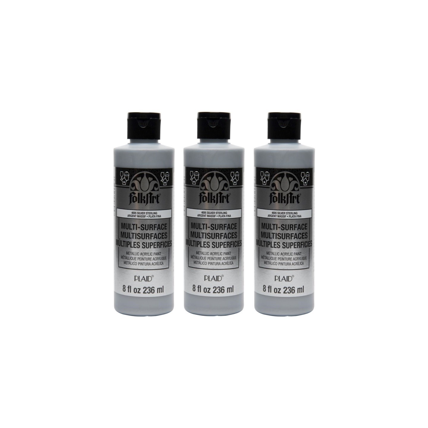 FolkArt Acrylic Paint Metallic, 8oz., Silver Sterling, Pack of 3