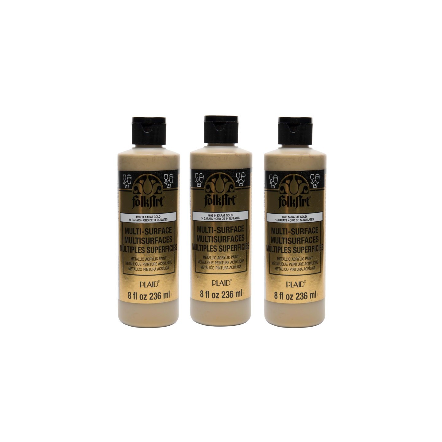 FolkArt Acrylic Paint Metallic, 8oz., 14k Gold, Pack of 3