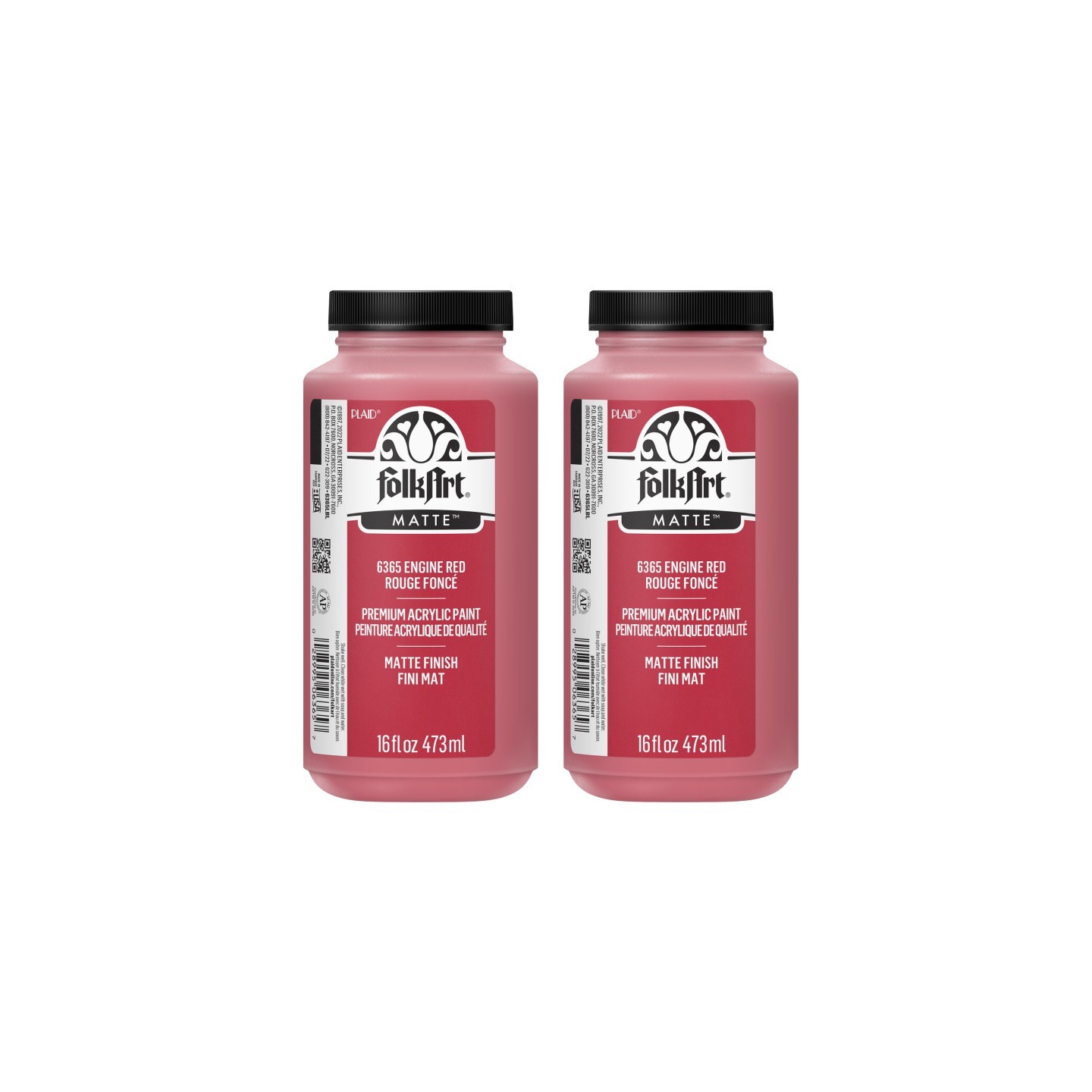 FolkArt Acrylic Paint Matte, 16oz., Engine Red, Pack of 2