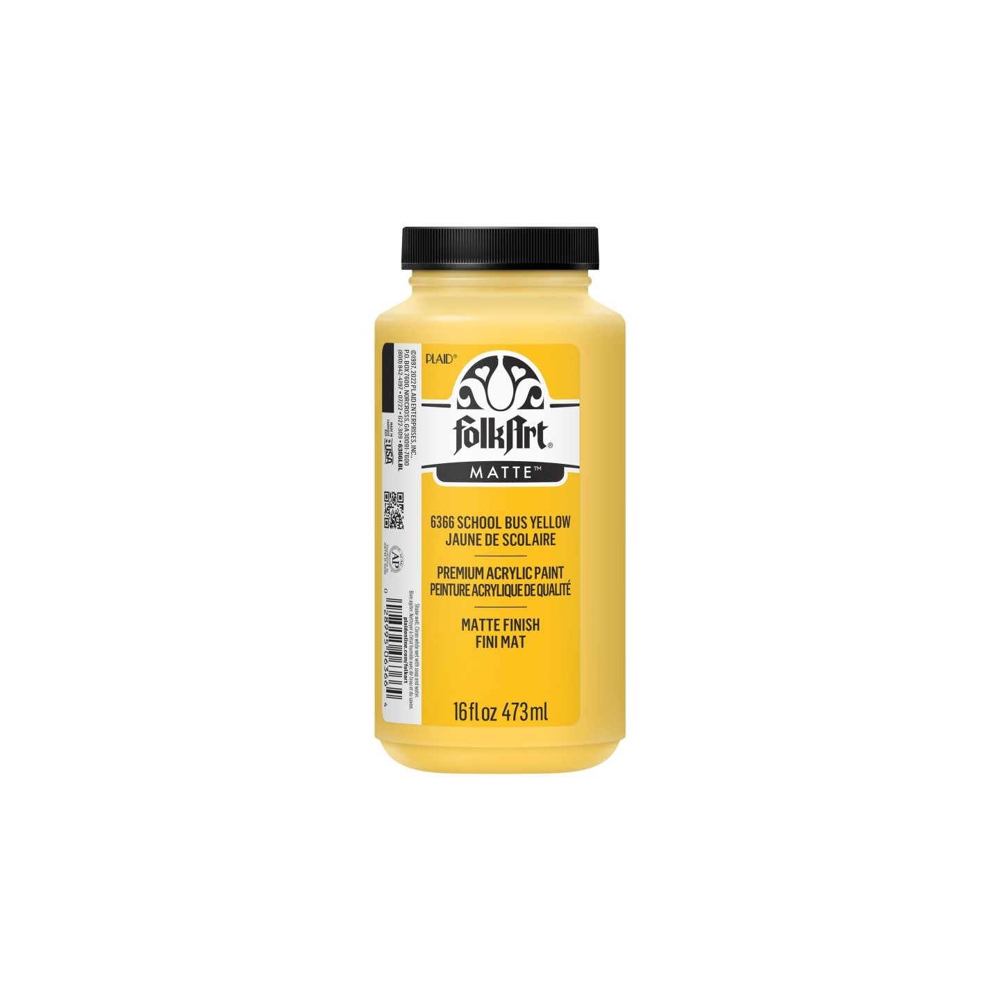 FolkArt Acrylic Paint Matte, 16oz., School Bus Yellow